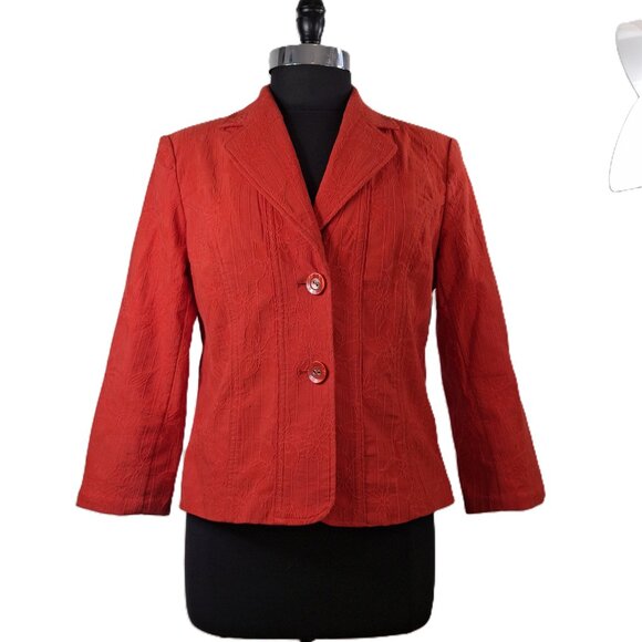 Womens Laura Petites Cotton Jacquard Cropped Blazer Red Suit Jacket Sz 10 - Picture 3 of 15